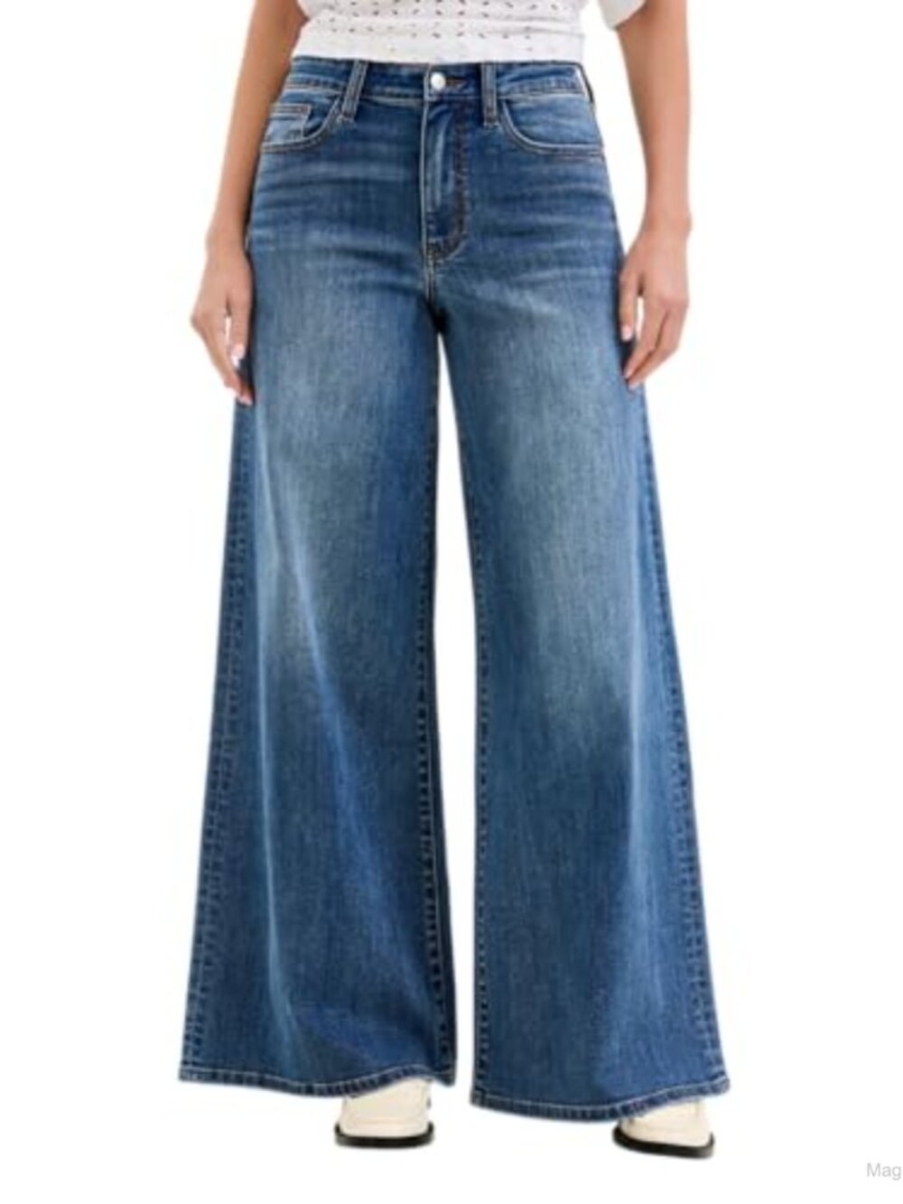 High Waisted Palazzo Jeans 92% Cotton Wide Leg Stretchable 32" Inseam